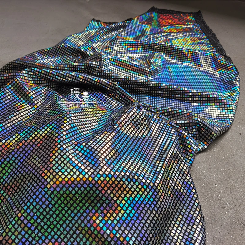 Iridescent Square Sequins Fabric Laser Rainbow DIY Patches Party Props Cosplay Decor Metallic Dress Clothes Designer Fabric