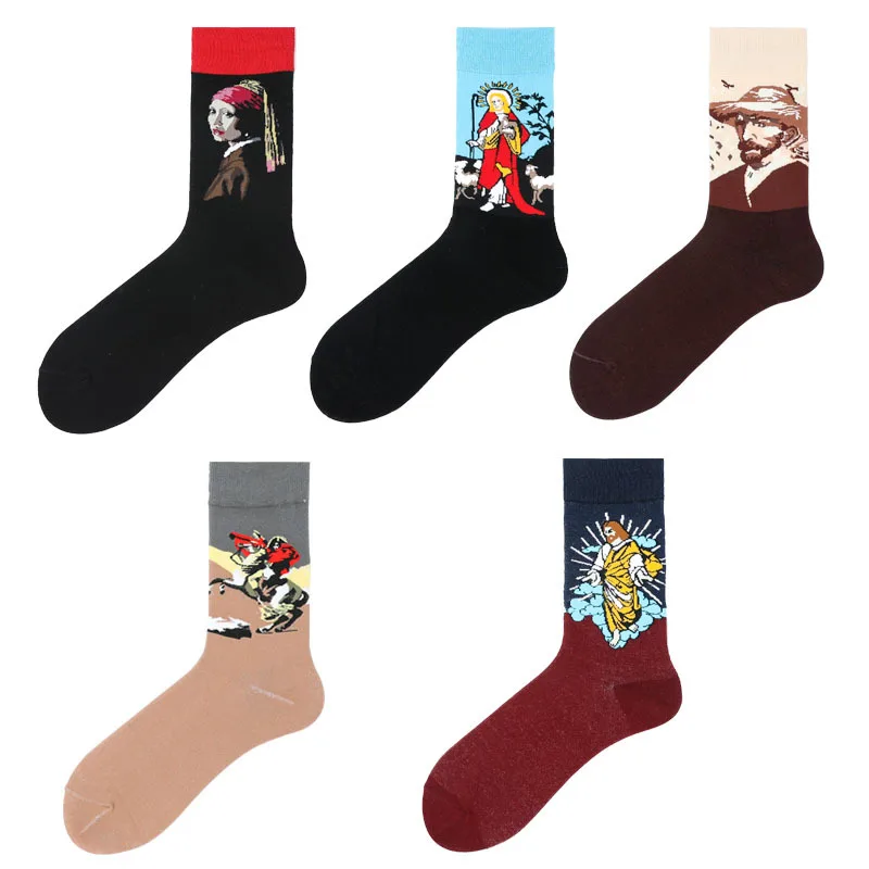 

Fashion Couple Socks Knitting Cotton Socks Soft Cozy Breathable Casual Socks Cute Funny Cartoon Printed Celebrity Stretch Socks