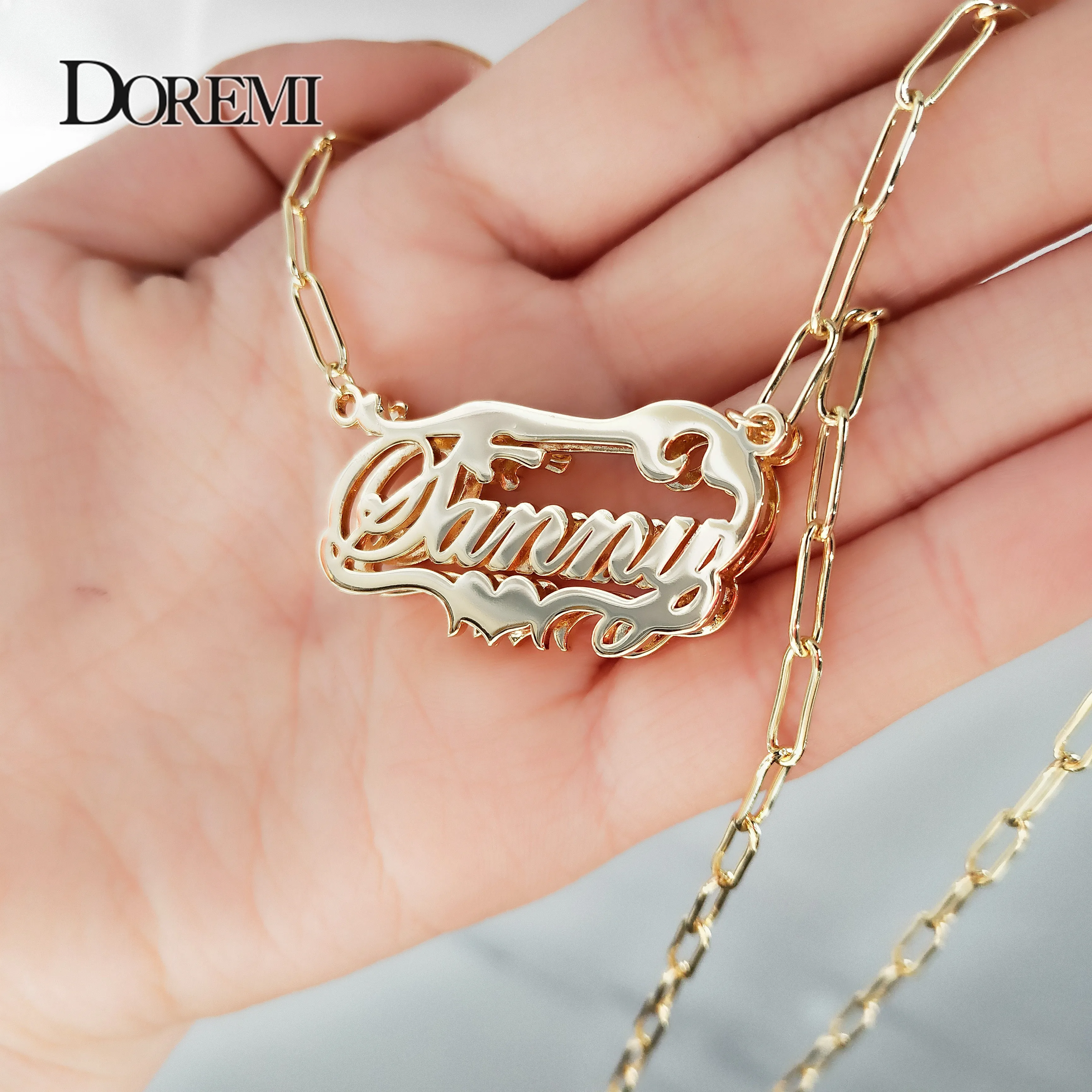 DOREMI Double Layered Custom Necklaces Stainless Custom Name Necklace Name Personalized Gold Plated Nameplate Necklace Hip Hop
