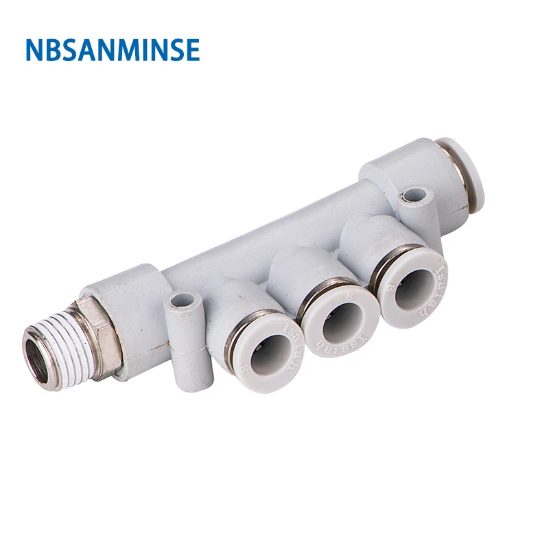 10pcs/lot PKD Five Way One Thread Pneumatic Fitting M5 1/8 1/4 3/8 1/2 R Thread Hose Plastic Brass Fitting NBSANMINSE