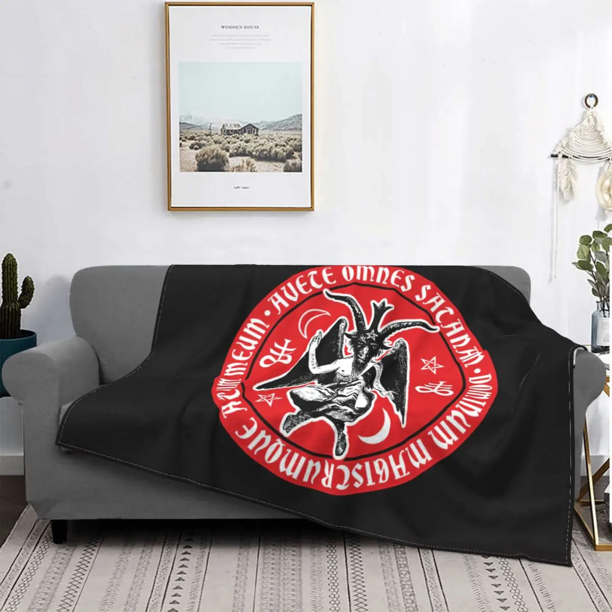 

Baphomet Satanic Crosses With Hail Satan Blankets Fleece Decoration Throw Blankets for Bedding Bedroom Plush Thin Quilt