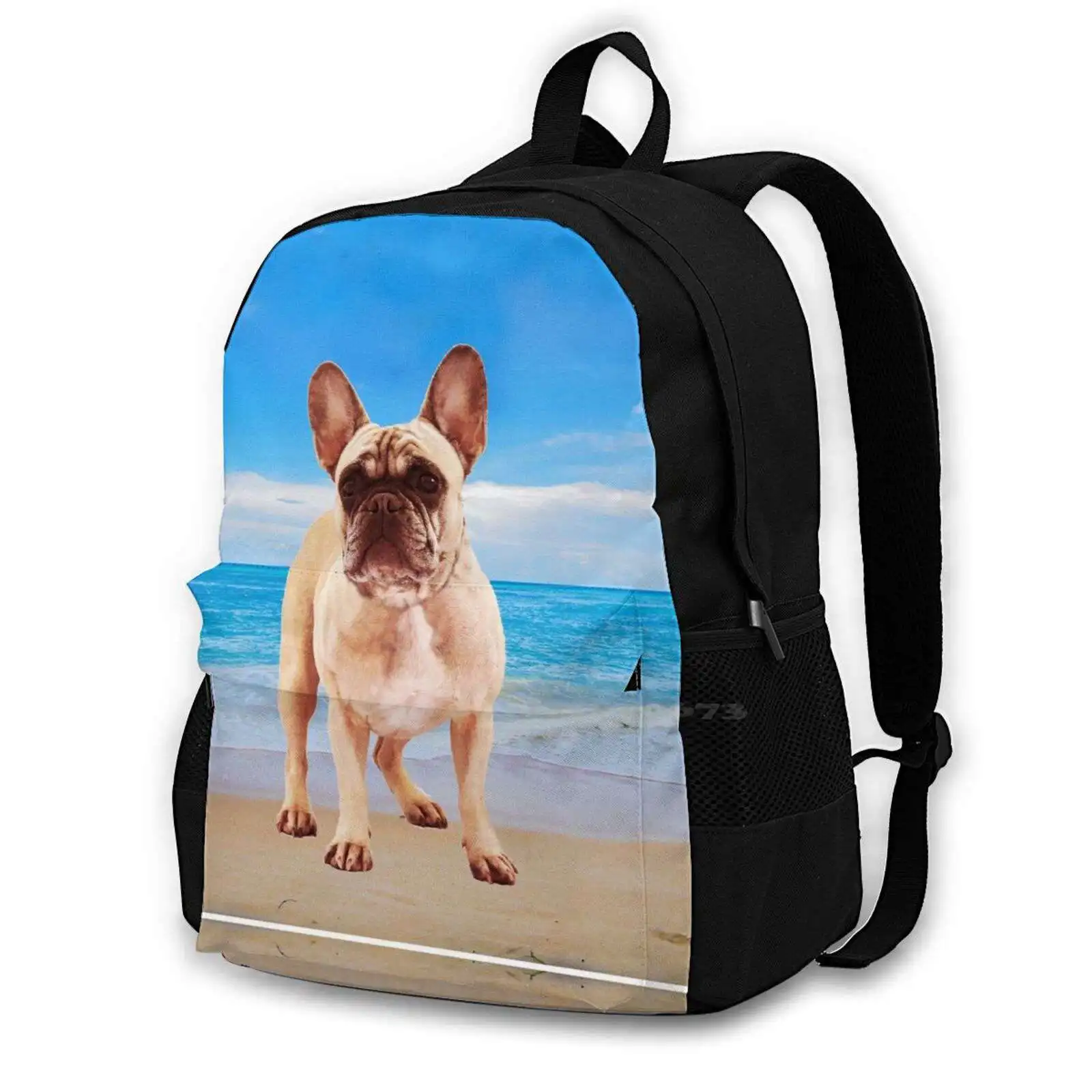 French Bulldog On Tropical Beach School Bags Travel Laptop Backpack Frenchie Animal Pet Doggie French Bulldog Lovers Nature Sea