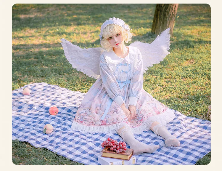 Palace princess sweet lolita dress peter pan colletto lanterna manica pizzo bowknot stampa abito kawaii ragazza loli gothic lolita op