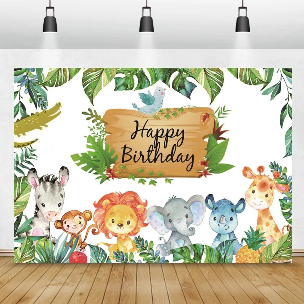 Photo Backgrounds Baby Cartoon Jungle Safari 1st Birthday Party Customized Banner Photocall Photographic Backdrop Photo Studio