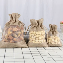 1pc Linen Burlap Organza Bag with Drawstring for Wedding Christmas Party Favors Gift Cosmetic Samples Goodies Mesh Pouch