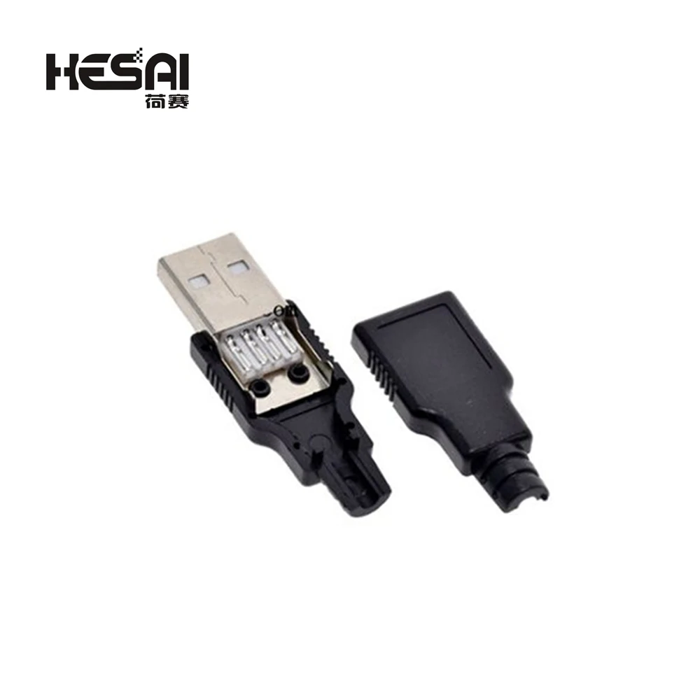 1 Set/5 Set/10 Set Type A Male USB 4 Pin Plug Socket Connector With Black Plastic Cover Adapter Connect USB 2.0 DIY Kit