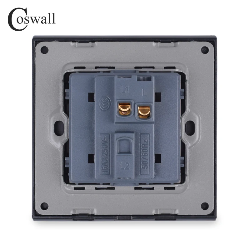 COSWALL 1 Gang 1 Way Crystal Tempered Glass Panel Light Switch On / Off Rocker Wall Switch Interruptor 16A Black White Grey Gold