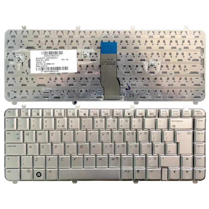 

New UK Laptop Keyboard for HP Pavilion DV5-1000 DV5-1100 DV5-1200 DV5-1218 1219 1218TX 1219TX AEQT6E00210 QT6A Silver