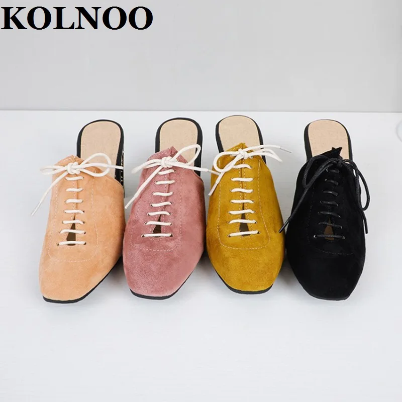 

KOLNOO Womens Handmade Chunky Heeled Slippers Easy Wear Outside Lace-Up Sexy Summer Shoes Evening Party Prom Fashion Daily Shoes