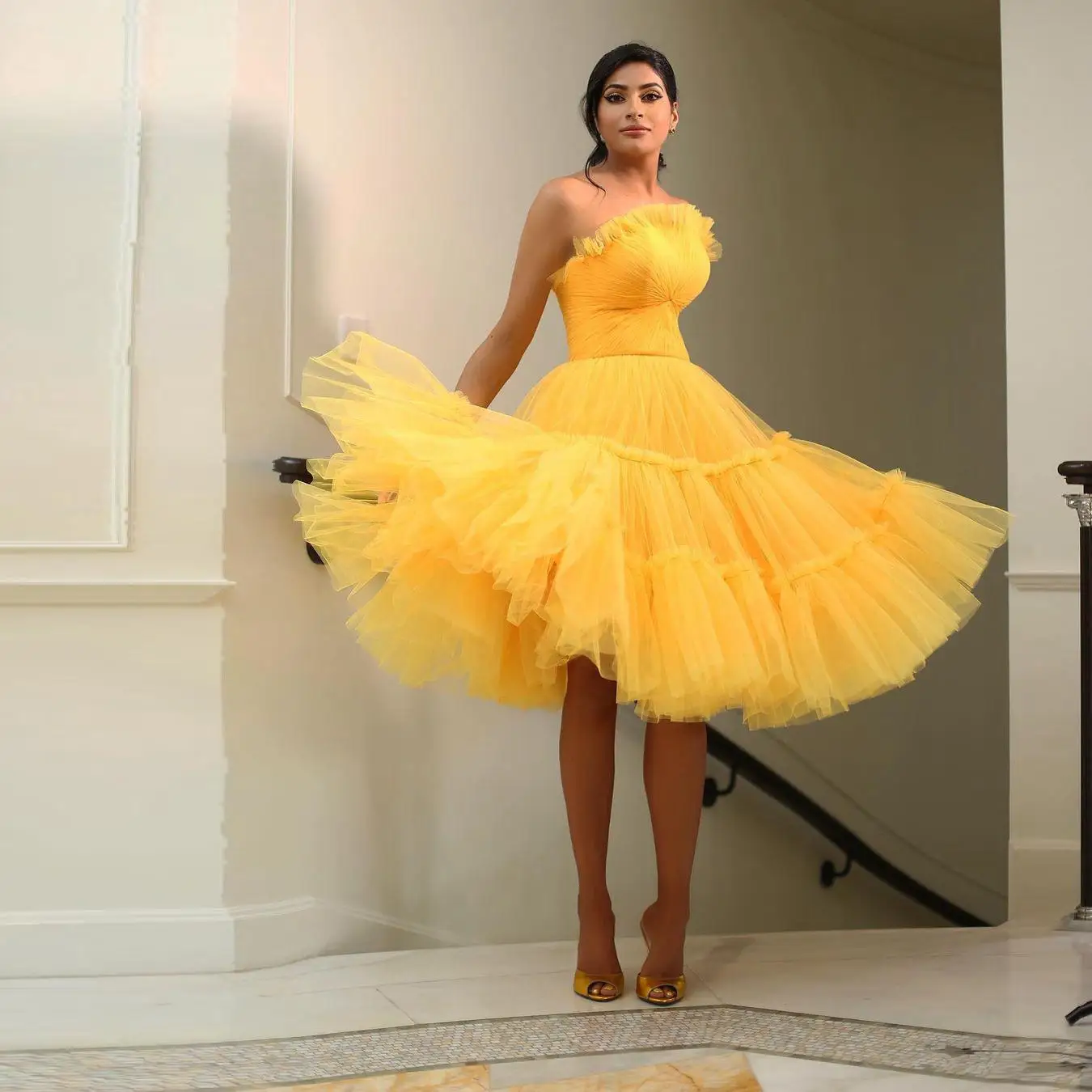 Uma linha de tule curto vestidos de baile sem alças zíper voltar baile formatura vestidos chá comprimento ocasião especial