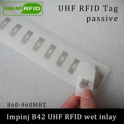 UHF RFID 태그 스티커 Impinj B42 습식 인레이 915mhz 900 868mhz 860-960MHZ EPCC1G2 6C 스마트 접착 수동 RFID 태그 레이블