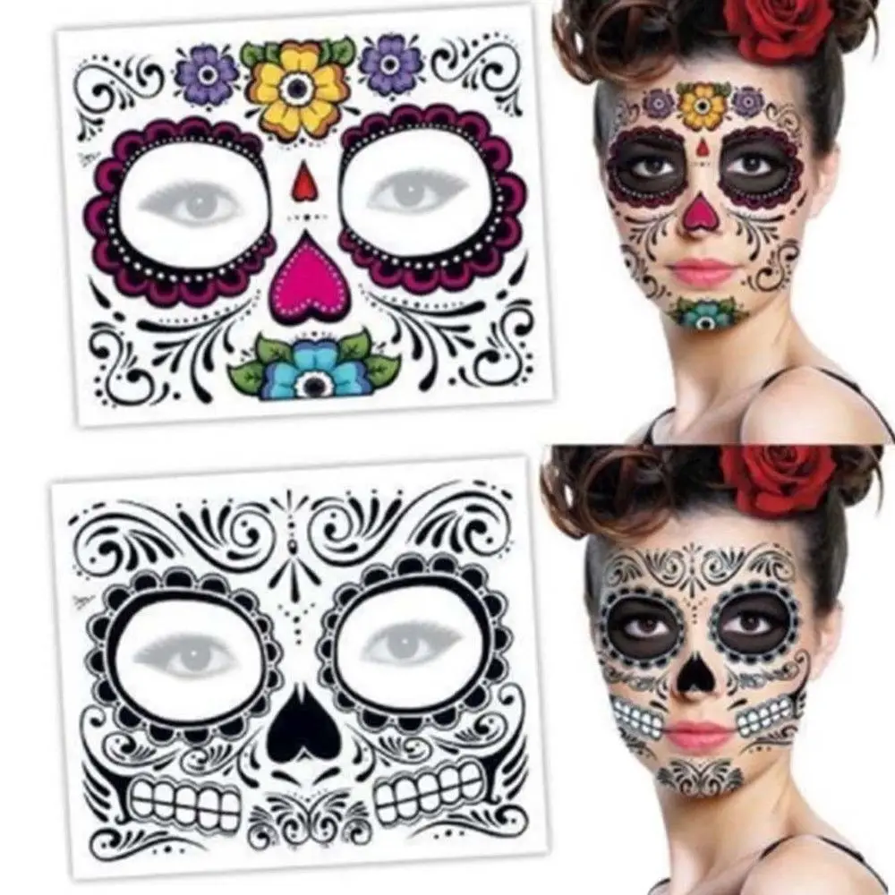 Special Waterproof Face Decal Facial Makeup Temporary  Stickers Halloween Dress up Day Of The Dead