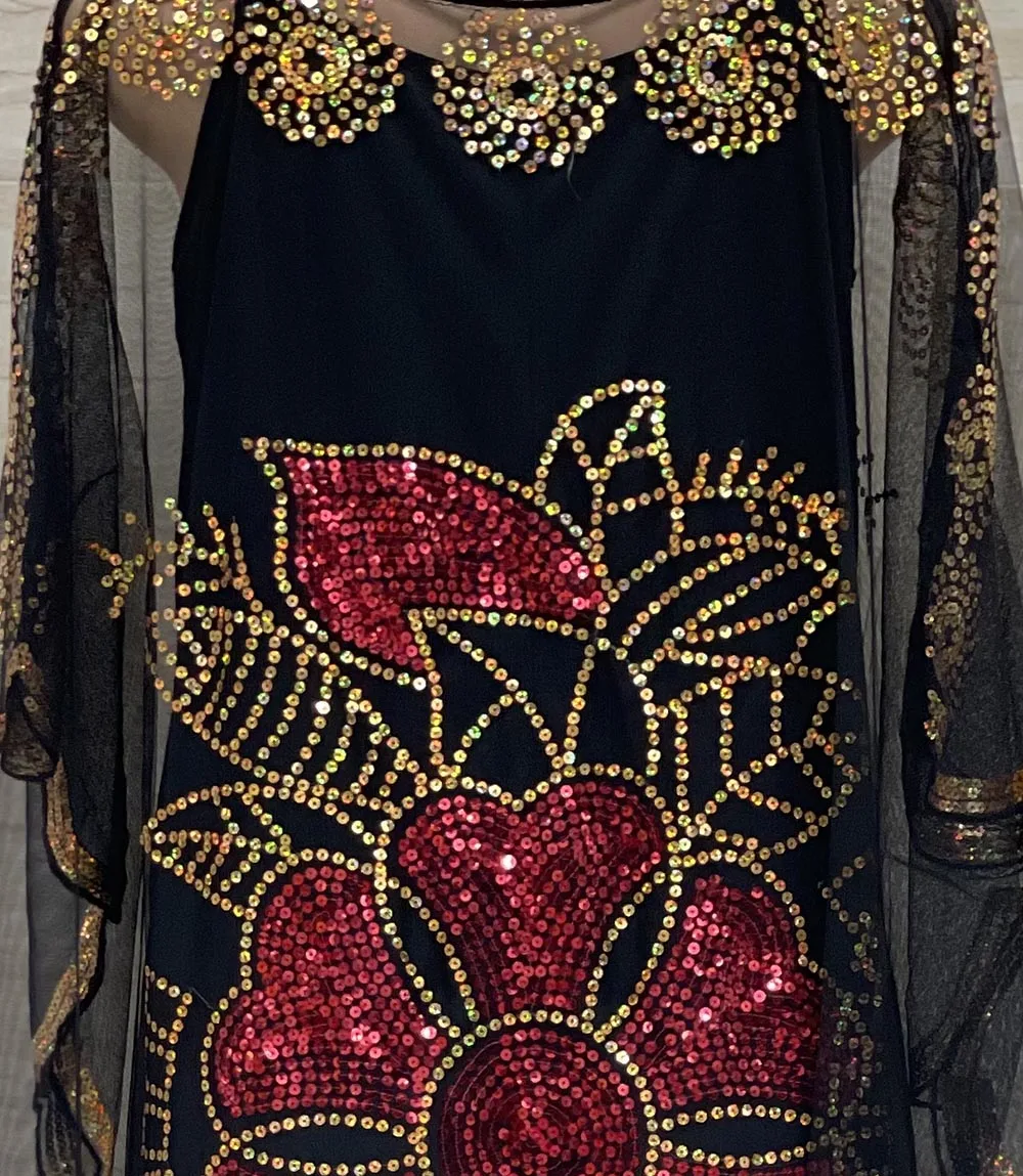 New Style African Women\'s Clothing Dashiki Abaya Fashion Gauze Fabric Sequins Bat Sleeve Loose Dress Free Size Single Piece