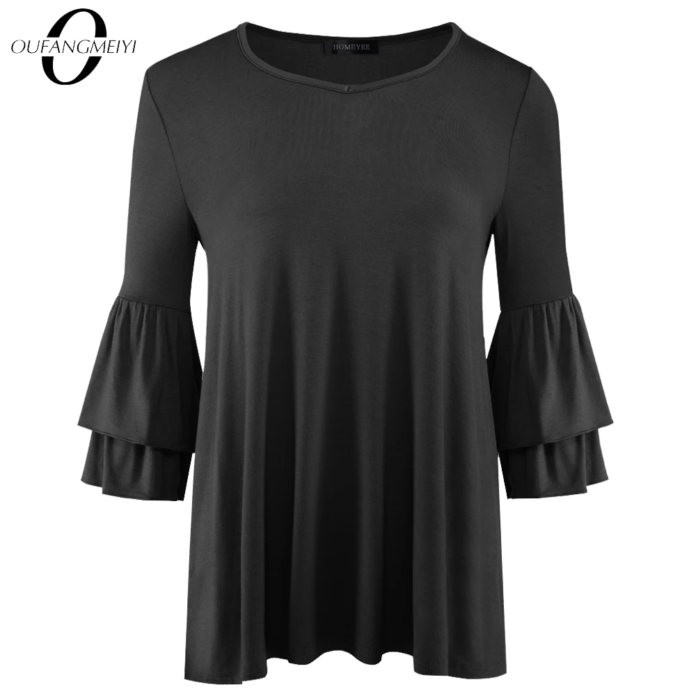 

Autumn Women Classy Solid Color Scoop Neck T-Shirt Casual Loose Tee Tops 1ET056