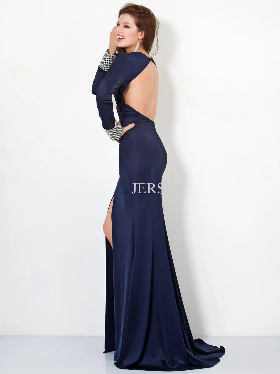 2019 new Fashion deep V-neck backless long-sleeve vestidos formales royal blue dinner robe de soiree mother of the bride dresses