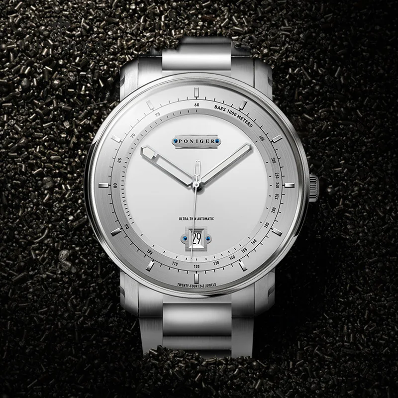 PONIGER Мужские механические часы из нержавеющей стали 316L MIYOTA Наручные часы с автоматическим механизмом Сапфировое стекло Водонепроницаемые мужские часы 50 м