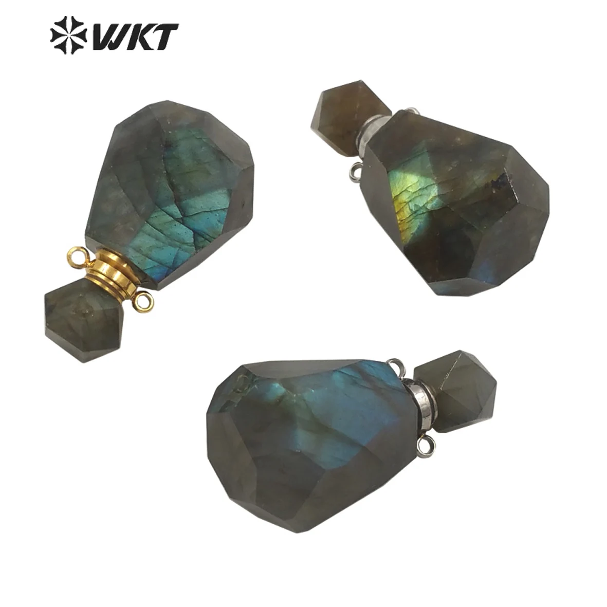 

WT-P1627 New Perfume Bottle Pendant Luxury Labrodorite Bottle Pendant Faceted Water Drop Necklace Pendant Double Hooks