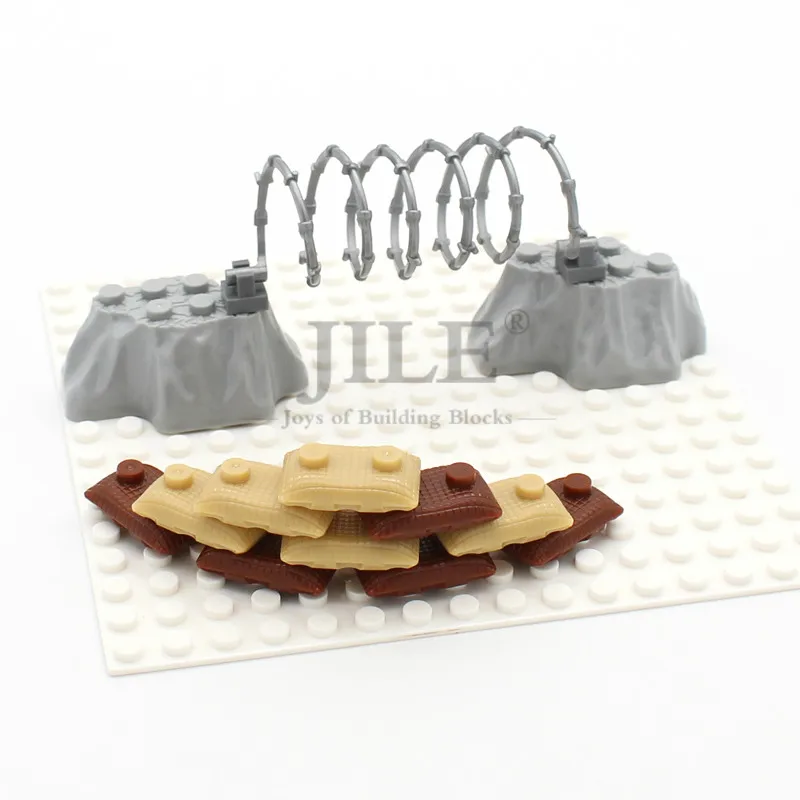 MOC Military Scenes Weapon Fence Roadblock Obstacle City Street View Building Blocks Bricks Compatible with Assembles Particles