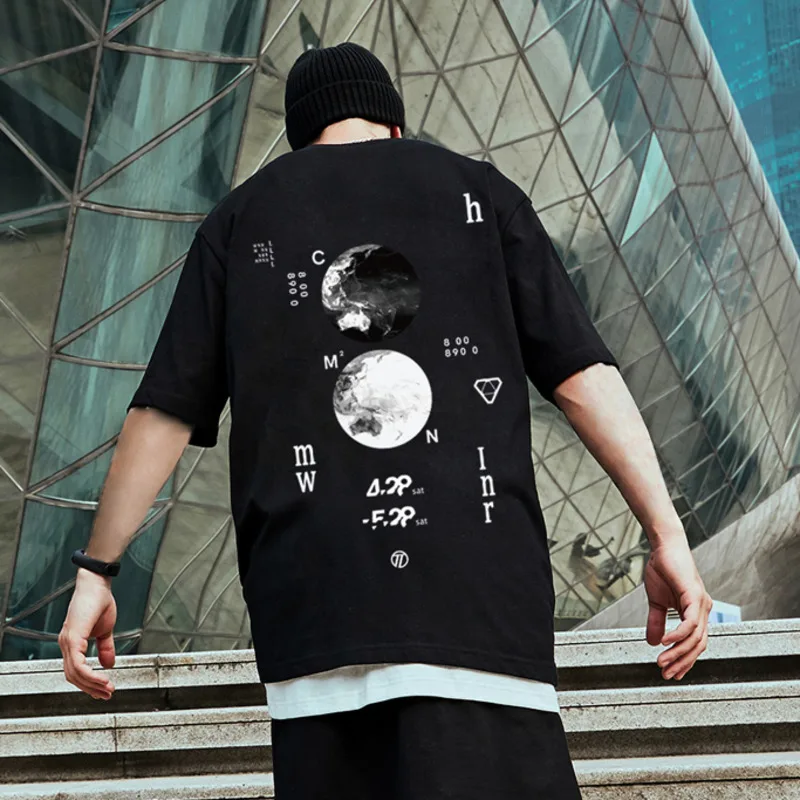 ZAZOMDE Men\'s Crew Neck Summer New Graphic Print TShirt Fashion  Quality Cotton Letter moon T-Shirt Plus Size Casual Tops