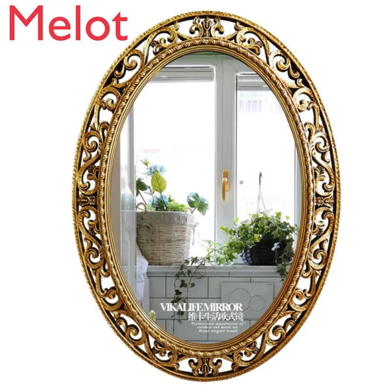 European-Style Hollow Large Oval Bathroom Mirror Decorative Cosmetic Mirror Bathroom Wall Hanging Mirror Frame