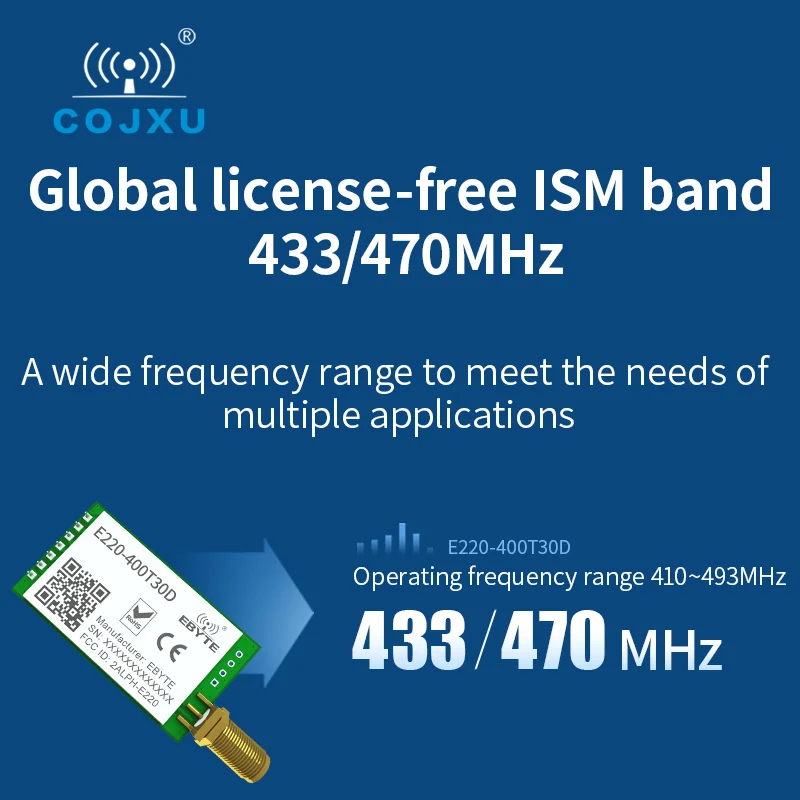 LLCC68 Wireless LoRa Module  433MHz 470MHz 30dBm 10km Long Range RSSI WOR E220-400T30D DIP Cojxu  RF Serial Port Transceiver