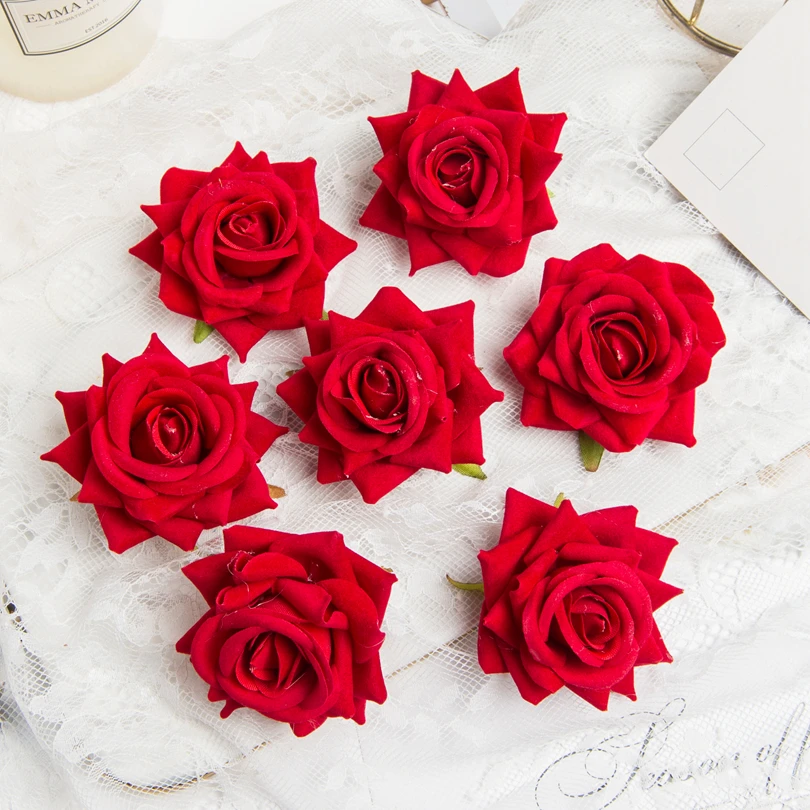 

100PCS Artificial Flowers Christmas Wreaths Wedding Decorative Silk Roses Head Wholesale Bridal Accessories Clearance Home Decor