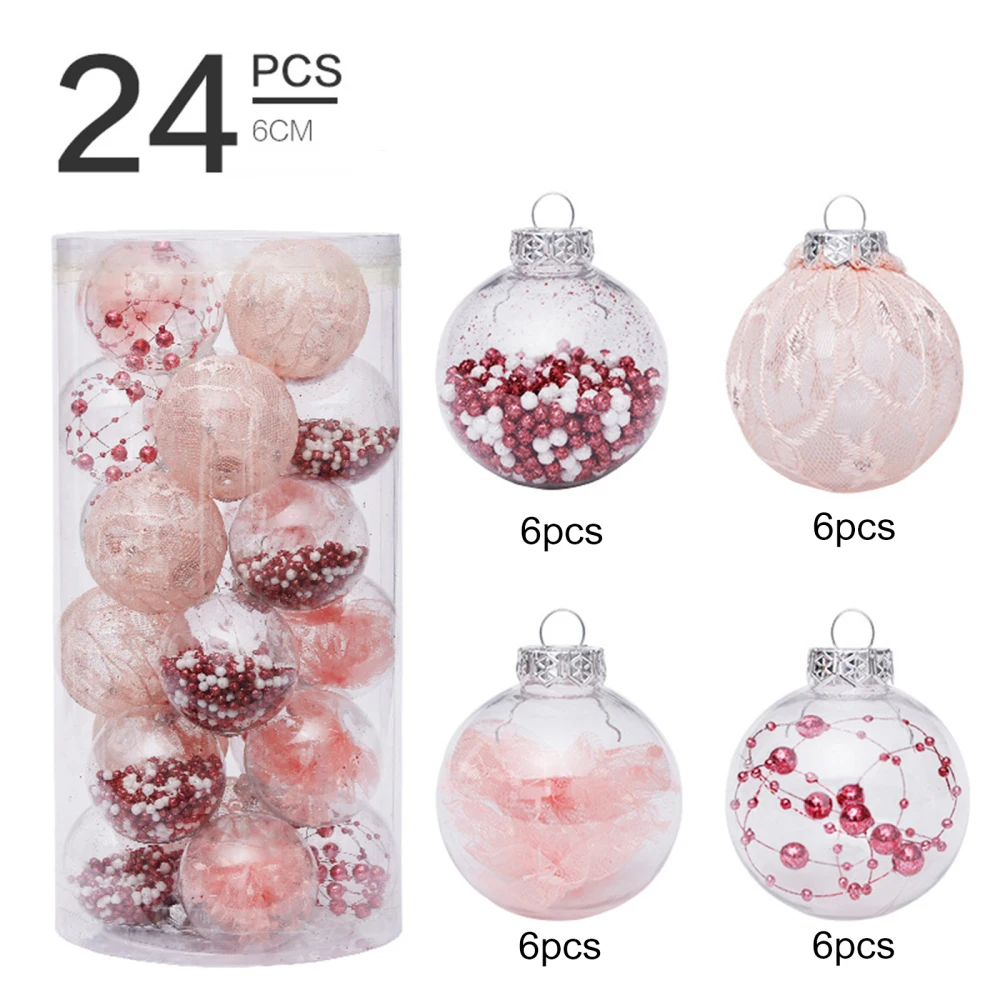 

6cm Painted Transparent Plastic Christmas Balls Xmas Festival Decoration Hanging Pendant New Year Party DIY Supplies