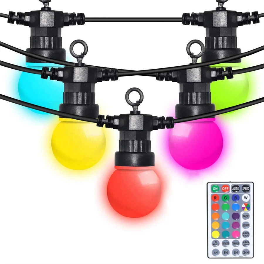 10/15LED Remote Control G50 Globe Patio String Light Outdoor RGB Chrismtas Party Fairy Light Cafe Bistro Backyard Porch Garland