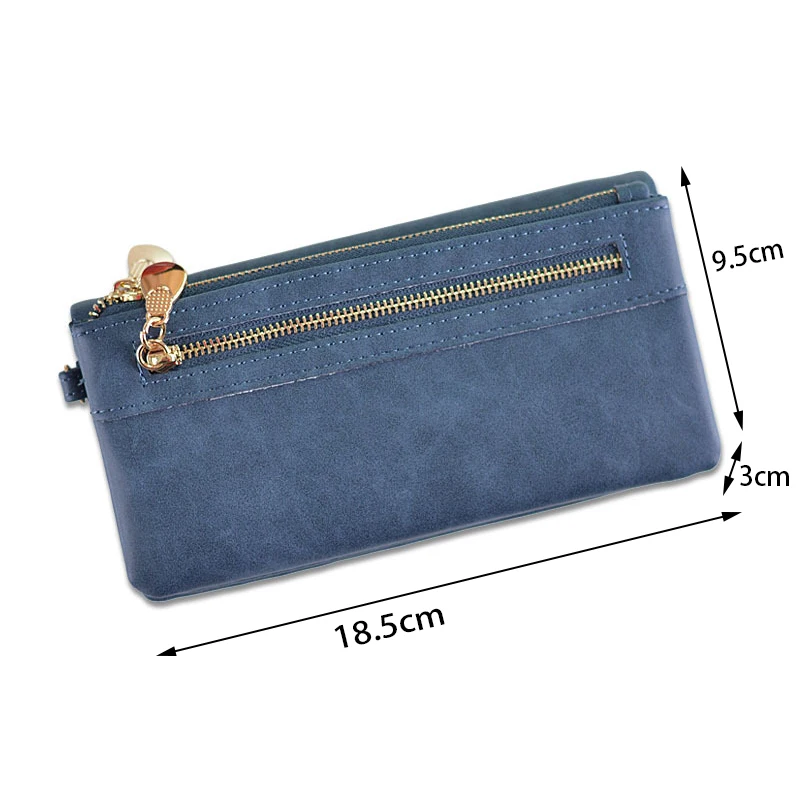 Large Capacity Women\'s Dull Polish Leather Wallet Double Zipper Clutch Wristlet Purse Phone Coin Card Holder Multi-pocket Wallet