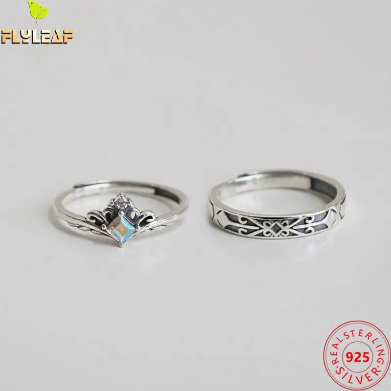 

925 Sterling Silver Princess Knight Couples Rings For Women Men Vintage Zircon Open Ring Valentine's Day Gift Fine Jewelry