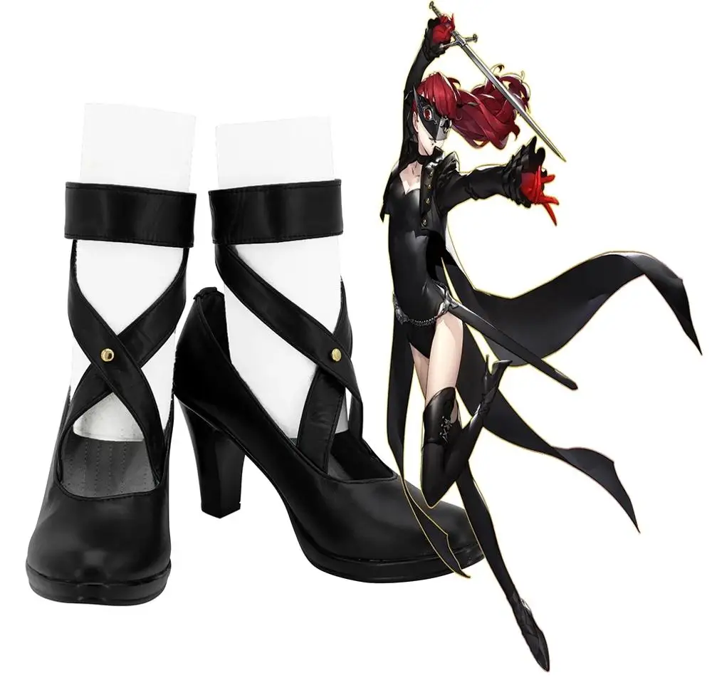 

Anime Persona 5 Royal Kasumi Yoshizawa Cosplay Boots Black High Heel Shoes for Halloween Party Custom Made Any Size