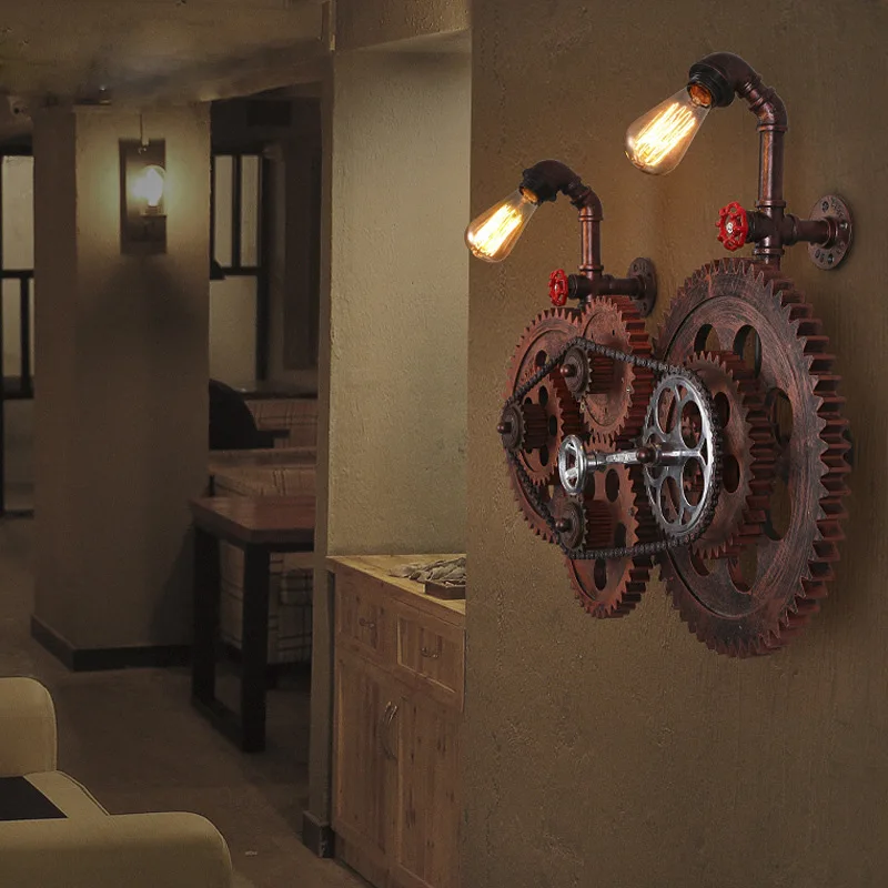 Creatieve Waterleiding Wandlamp Hout Kunst Gearwheel Persoonlijkheid Beugel Licht 110 v/220 v Decoratie Blaker Voor Thuis lichtpunt