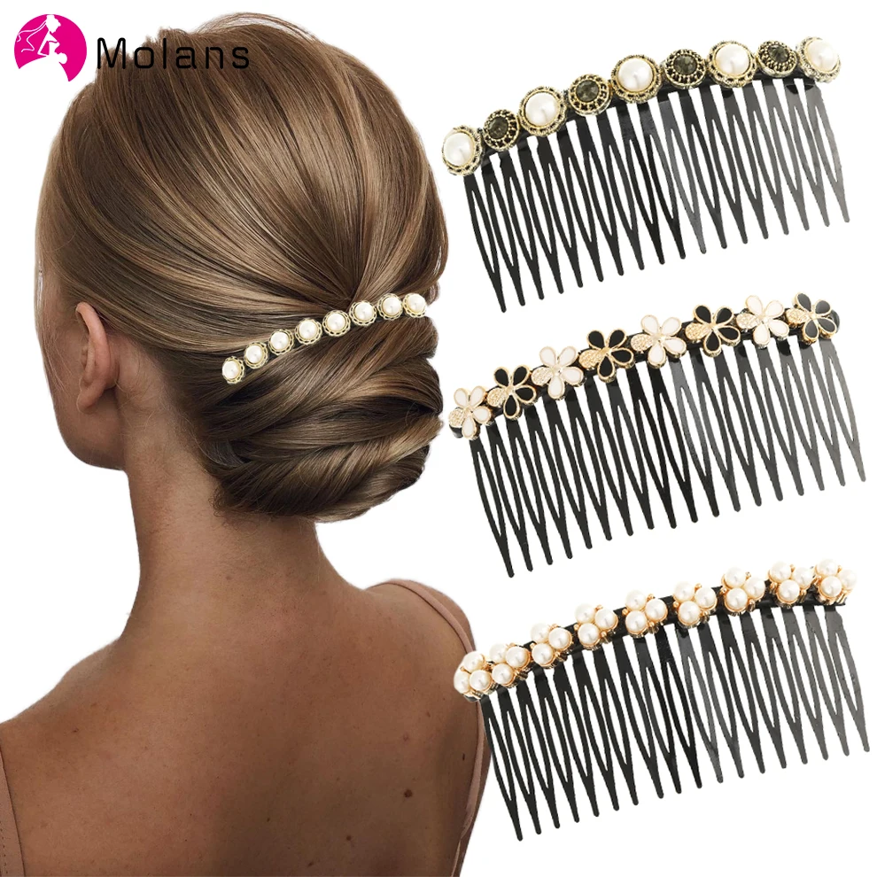 Molans Fashion Women Hairpins Rhinestone Pearl Hair Clip Claws Barrettes Hair Combs Hair Maker Bun Hair Accessories Headwear