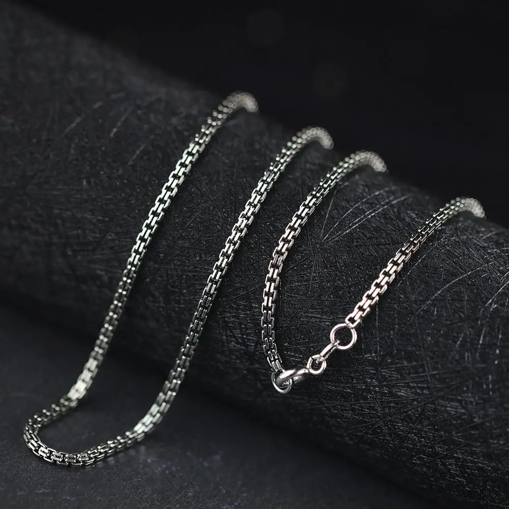 BOCAI New Solid S925 Silver Jewelry Trendy Handmade Ladies 2.0mm Carve Double Box Chain Women and Men Necklace Free Shipping