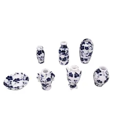 7Pcs 1/12 Dollhouse Miniature Accessories Mini Ceramic Vase Simulation Blue and White Porcelain Model for Doll House Decoration