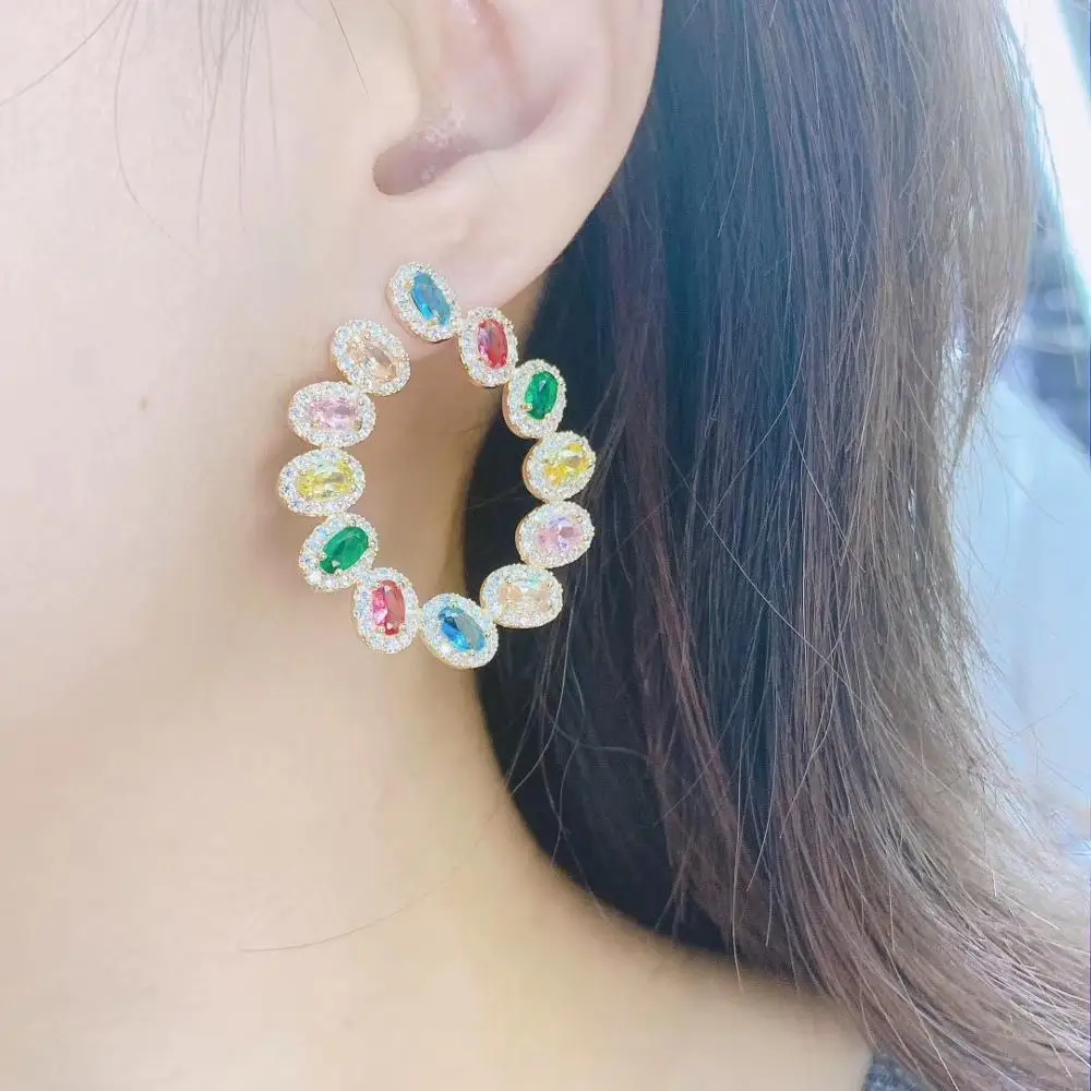 

40 мм элегантные серьги-гвоздики с каплями воды AAA и кубическим цирконием в Дубае для женщин, свадебный букле D'oreille E9313