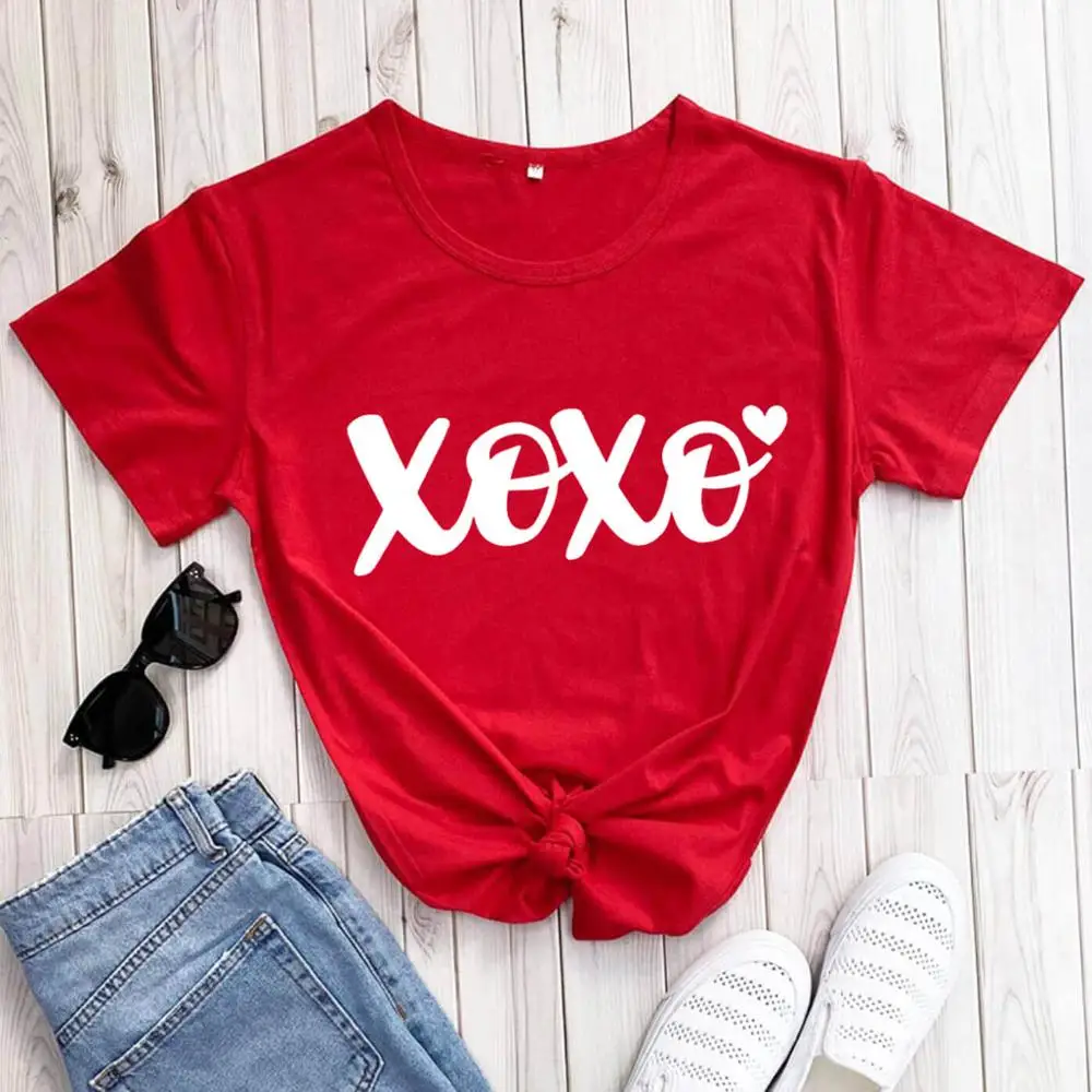 

Valentine's Day 100%Cotton Printed Women's T Shirt Valentines Day Shirts New Spring Casual O-Neck Pullovers Short Sleeve Tops