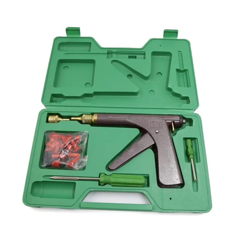 Vacuum tire, wheel repair tool kit, spray gun kit with mushroom plug, motorcycle fast tire repair tool