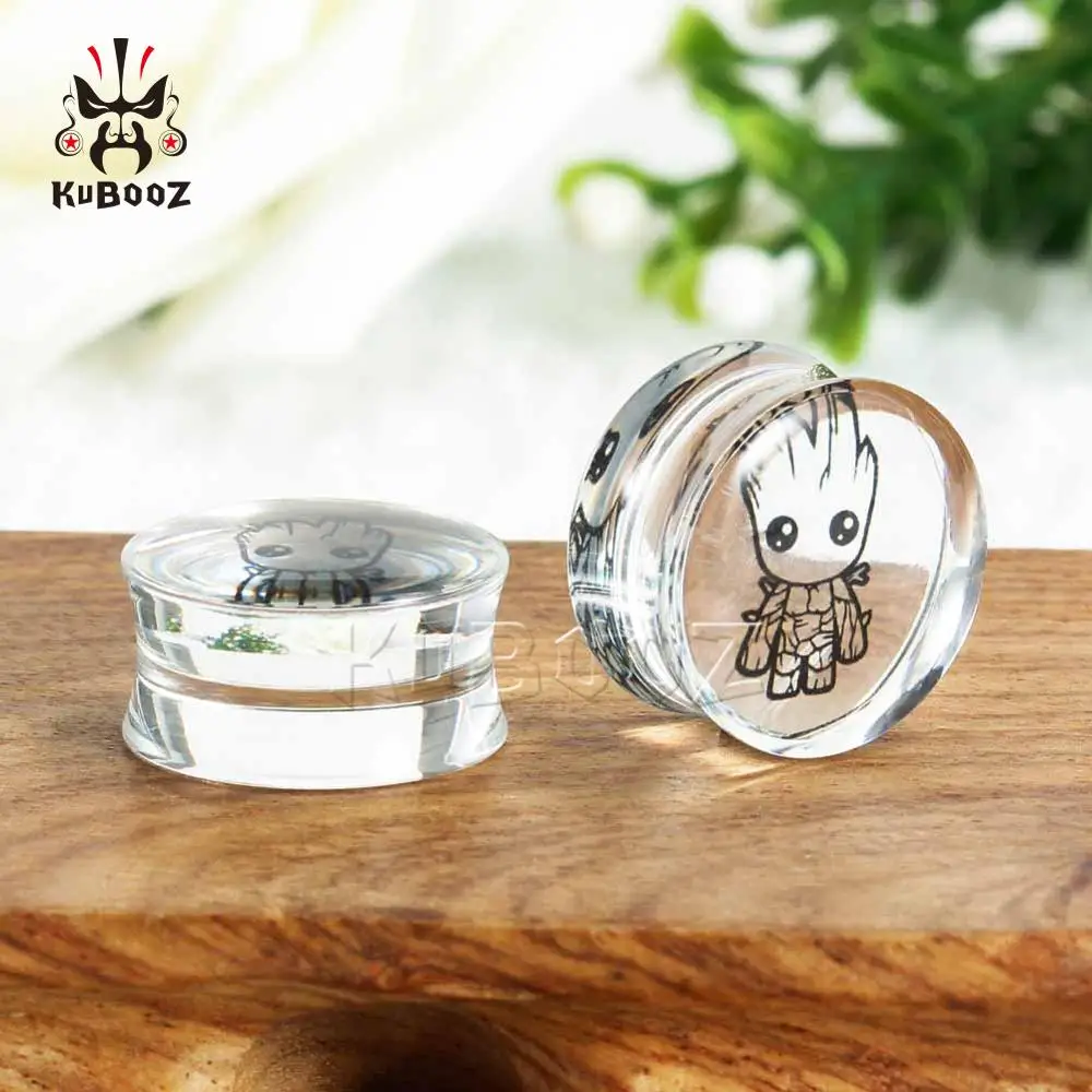 Kubooz New Simple Transparent Acrylic Comic Logo Cute Fashion Ear Piercing Tunnels Earrings Stretchers Body Gift 2PCS