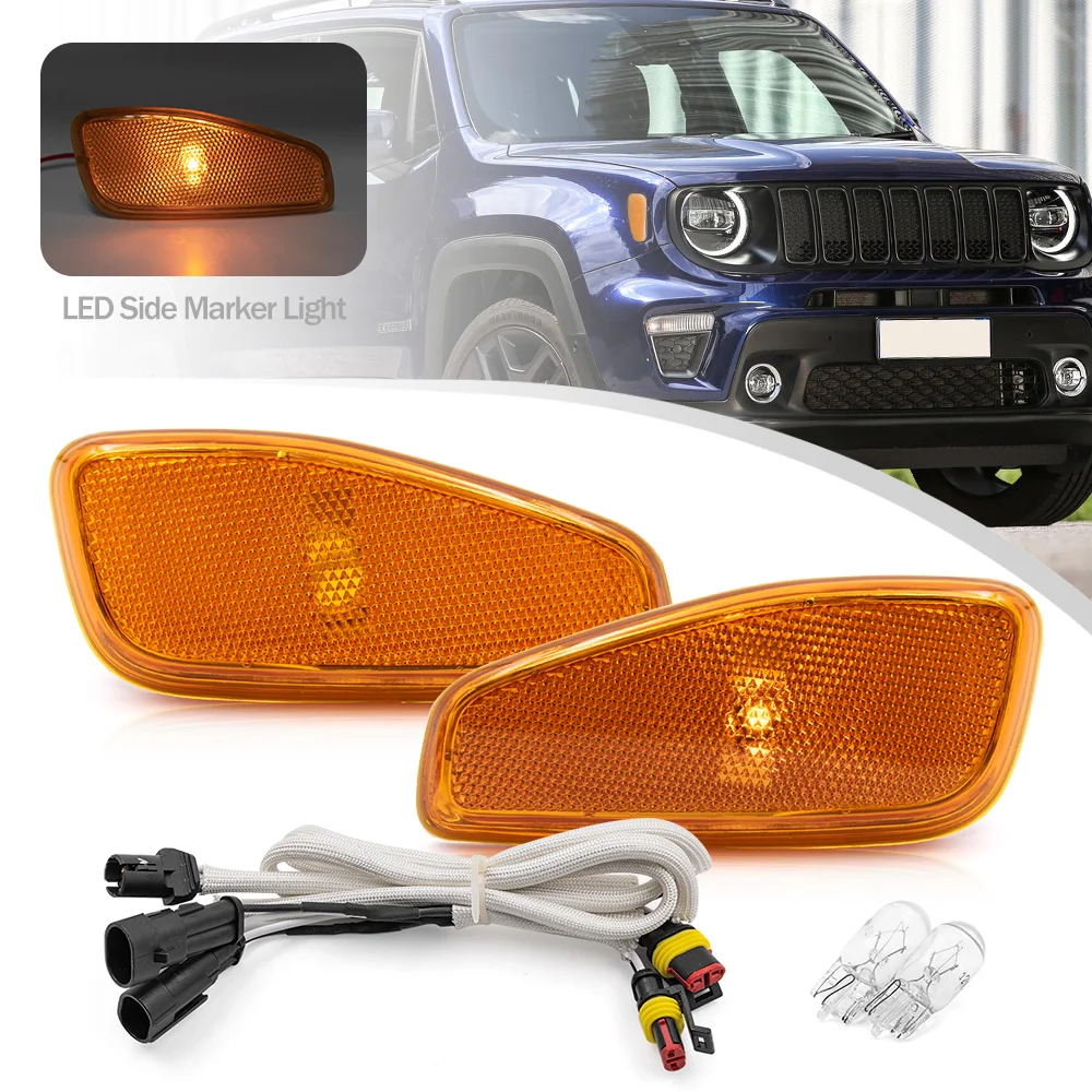 For 2015-2021 Jeep Renegade BU Side Marker Indicator Kit Turn Signal Blinker Light with Amber Halogen Bulb OEM# 51953116