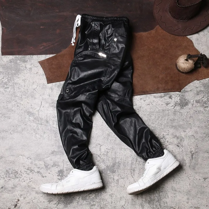 Schwarze High Street Biker hose koreanischen Stil Frühling Herbst neue klassische Vintage Herren solide Mode Freizeit hose prägnant