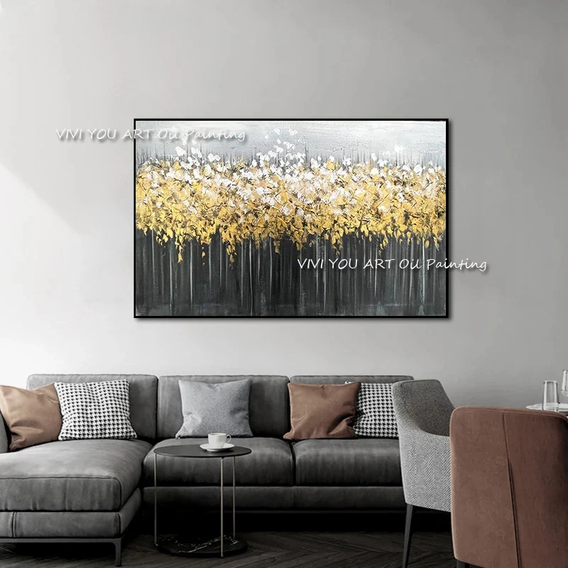 Palette Knife Gold  woods Painting Modern landscape 100% Handmade Oil Painting On Canvas Wall Art Picture For Home Office Decor