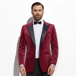Burgundy Velvet Diner Jacket Custom Made Slim Fit Dark Red Velvet Blazer Men, Tailored Velvet Blazers For Men