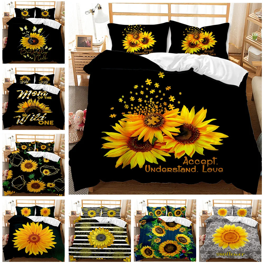 

3D Sunflower Bedding Set Twin Size Girls Floral Comforter Cover for Kids Woman Sunflower Duvet Cover Set for Adult Bedroom Decor