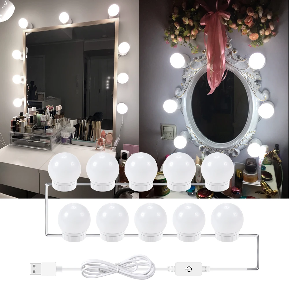 LED Makeup Mirror Lamp USB Hollywood Vanity Light Bathroom Bulb Kit LED Dressing Table Wall Lamp For Cosmetic Mirrors Decoration