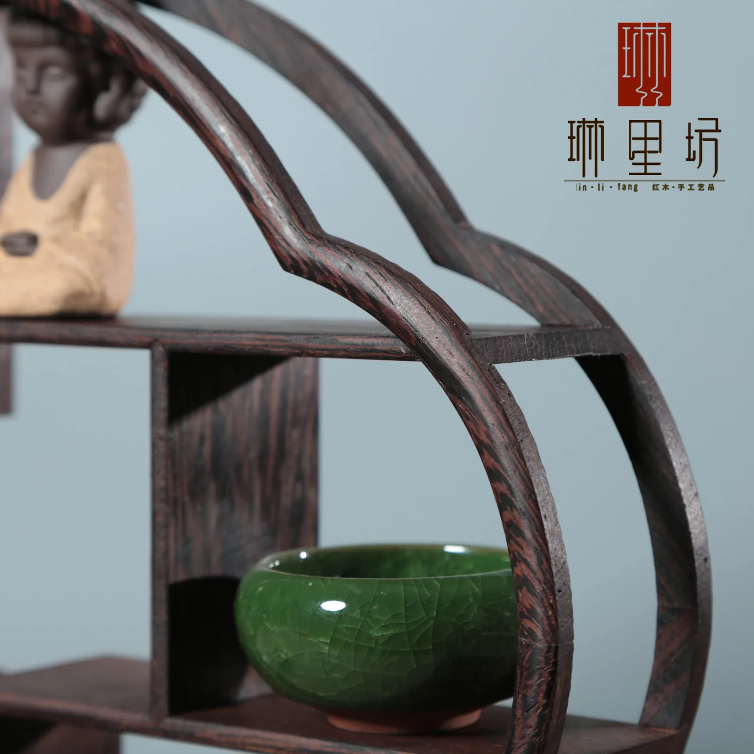 Delicate Solid Wenge Wood Antique Display Frame Wooden Shelf Chinese Style Storage Purple Clay Pot Tea Pets Ornaments Home Decor