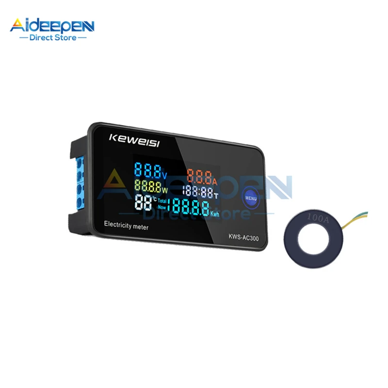 AC 50-300V DC 0-200V 10A 50A 100A Voltmeter Ammeter Power Energy Meter LED Digital AC Wattmeter Electric Meter W/ Reset Function