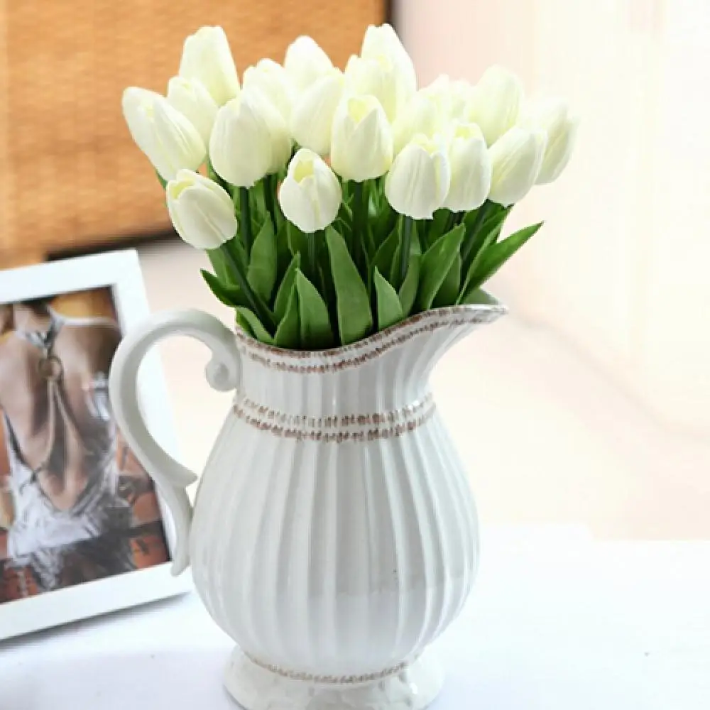 1pcs Tulips Artificial Flower Real Touch White Tulip Artificial Flower For Home Decoration Silk Wedding Bride Flower Bouquets