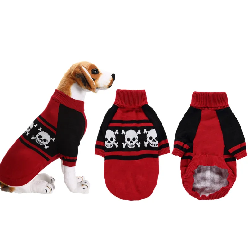 Turtleneck Warm Dog Sweaters Autumn Winter Dog Sweaters For Small Dogs Funny Skull Dogs Knitwear Pet Clothes Pullover for Teddy