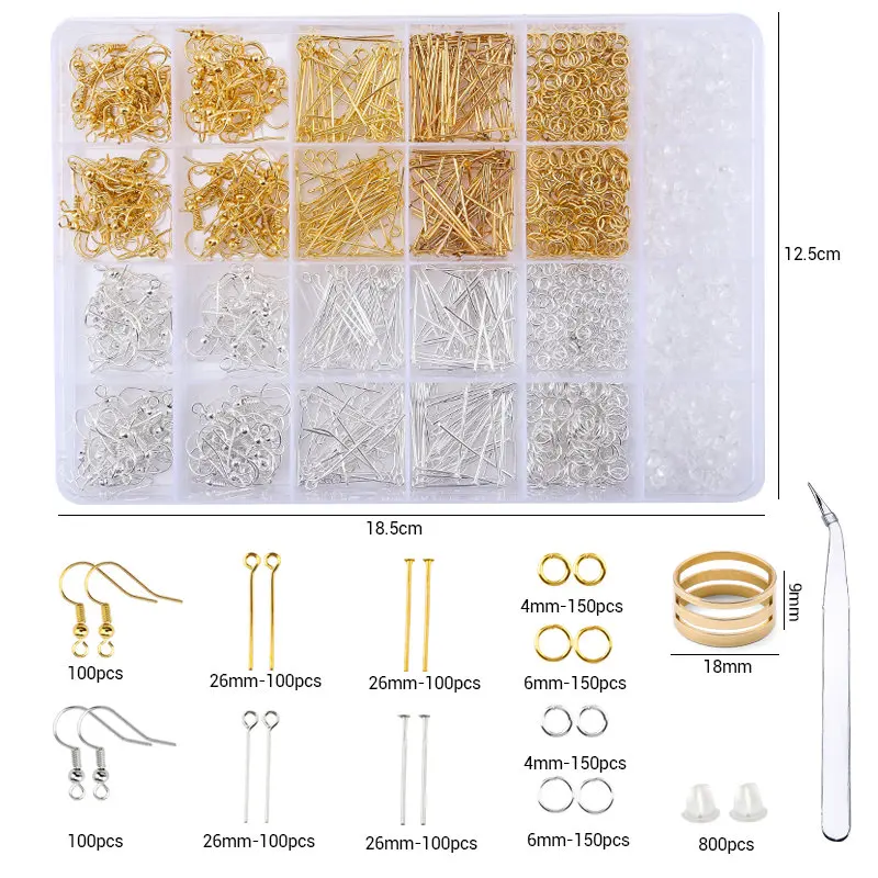 Kit de fournitures pour la fabrication de bijoux, avec outils, crochets de boucles d'oreilles, chaînes, épingles à œil, fermoirs à homard pour la fabrication de colliers